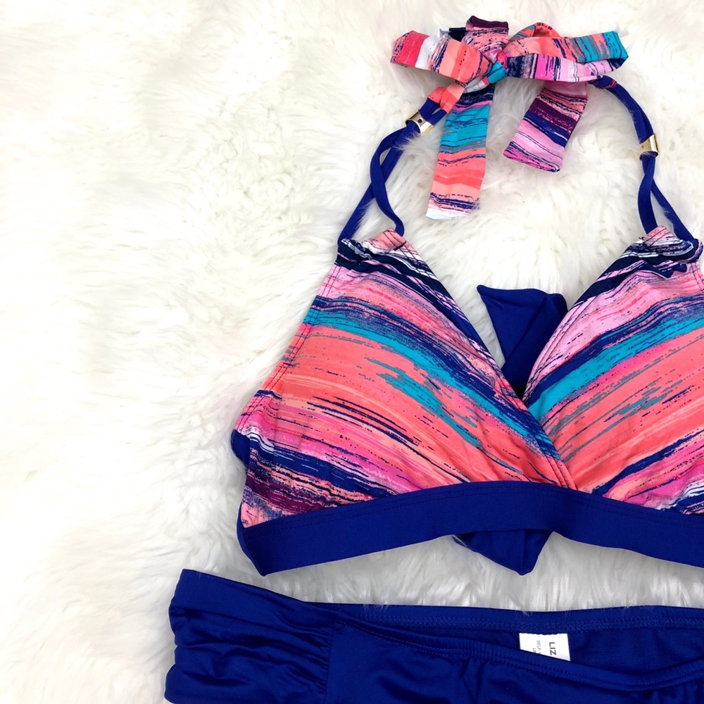 🇺🇸Liz Claiborne Blue Coral Halter Bikini - Picture 1 of 6